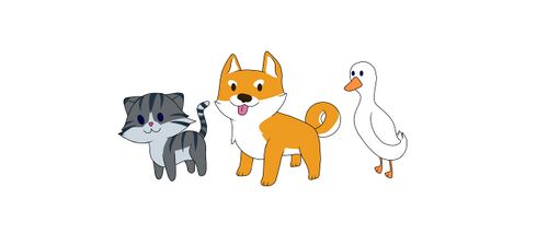 Final Character Sketches: Katze, Hund, Ente